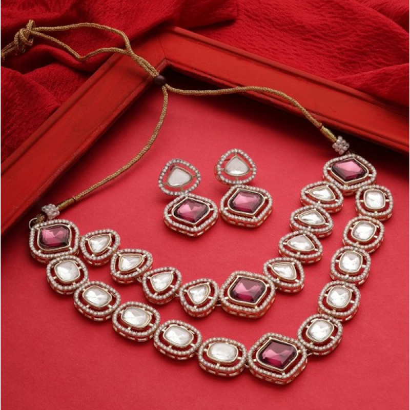 Gold-Plated Stones & Austrian Diamonds-Studded Layered Jewellery Set